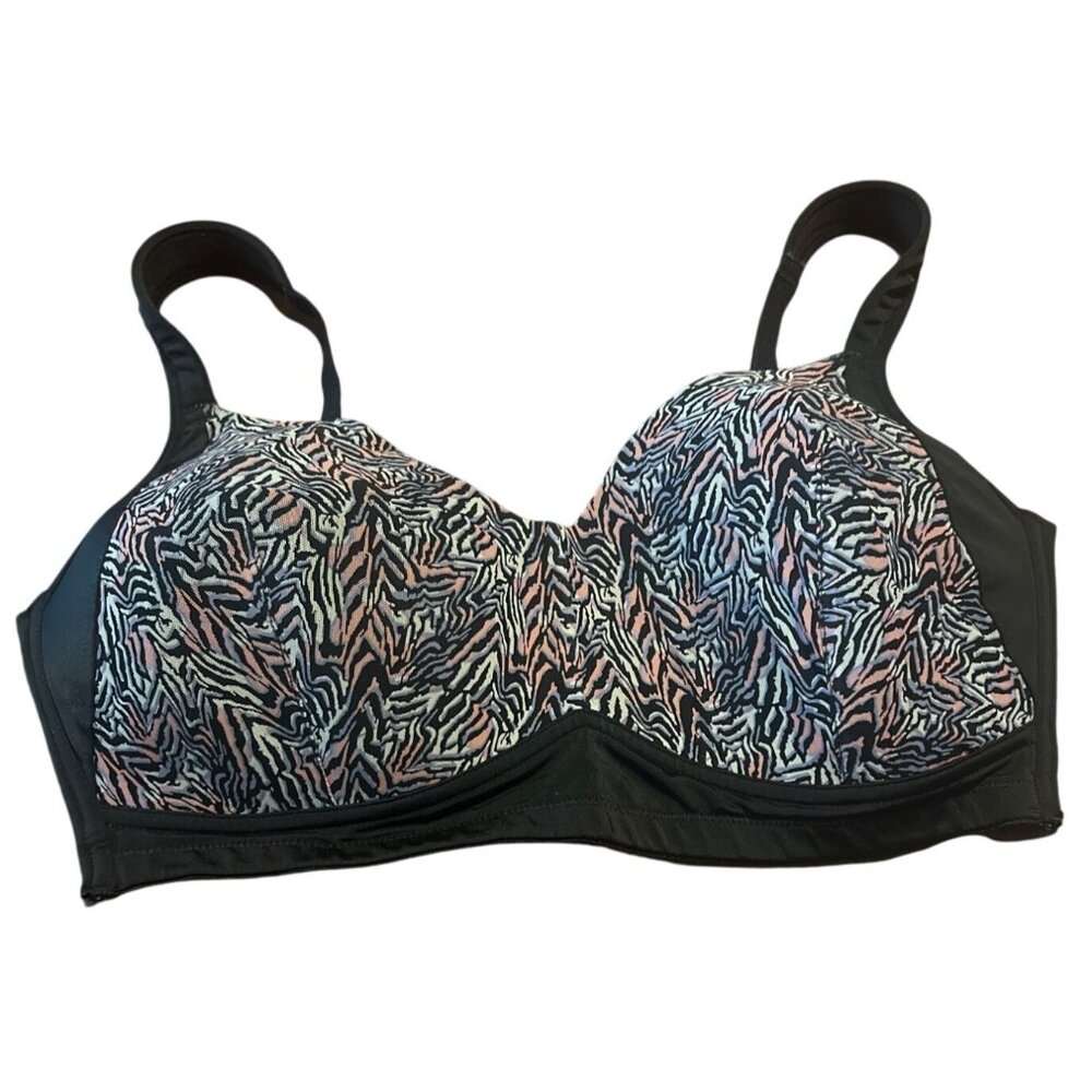 Rhonda Shear Zebra Print Black Bra 9406 Full Coverage Size XL Nylon Spandex Wome